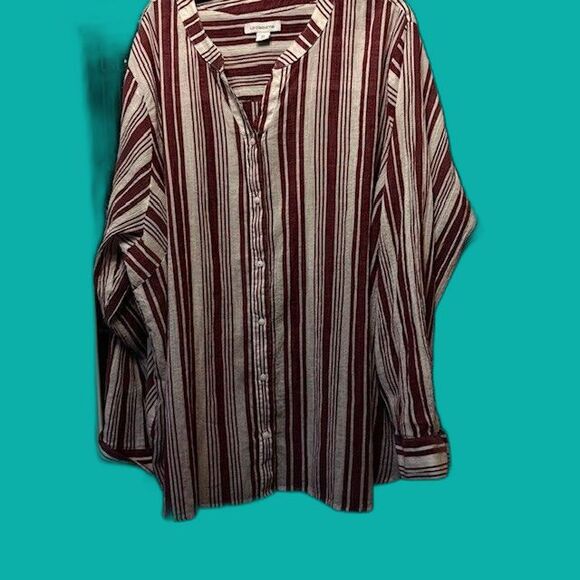 Liz Claiborne 5XPurple Striped Light Cotton Long Sleeve Button Down  Plus Sz - Picture 1 of 15